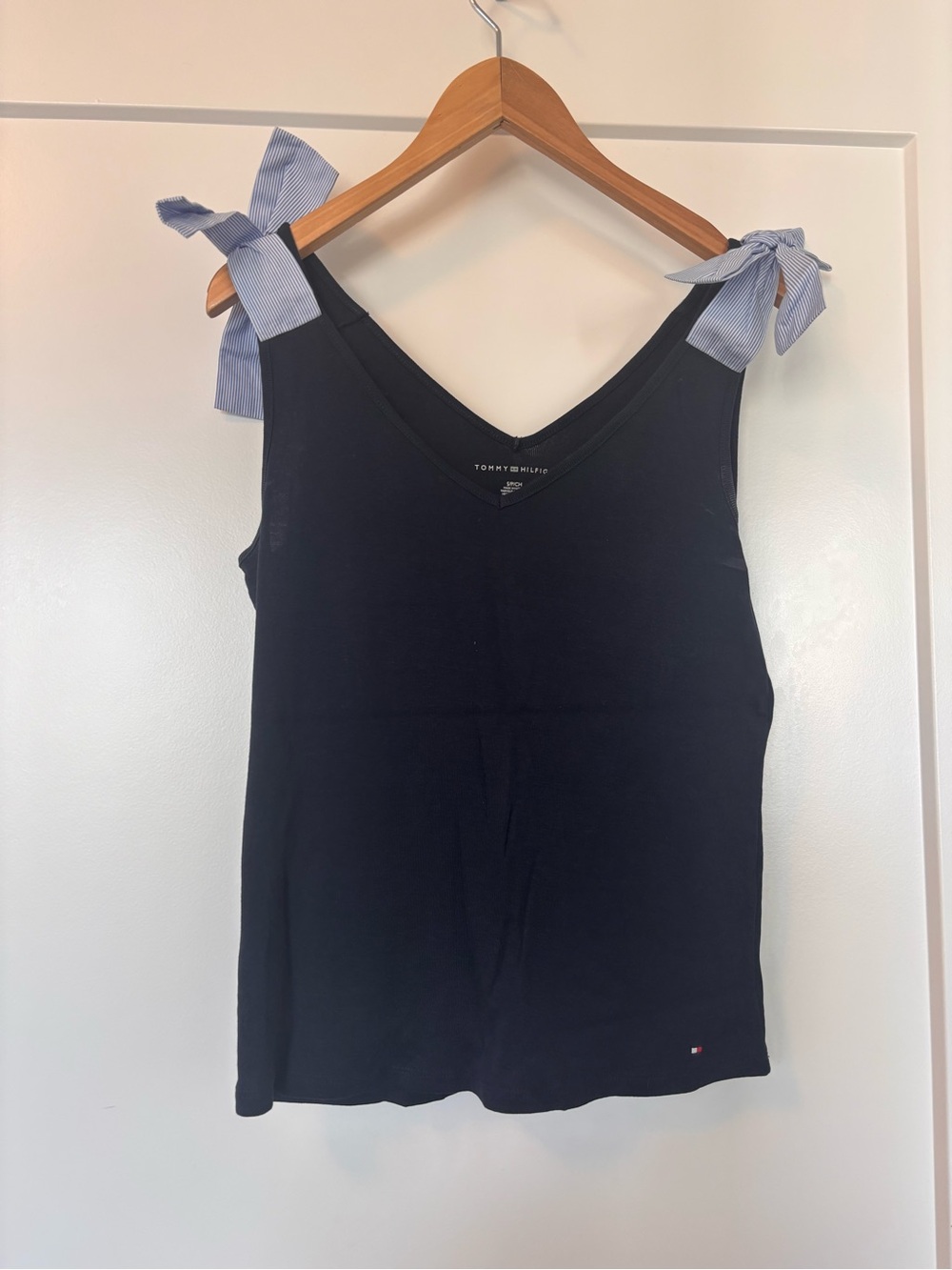 Tommy Hilfiger Black Tank with Blue-White Tie Straps